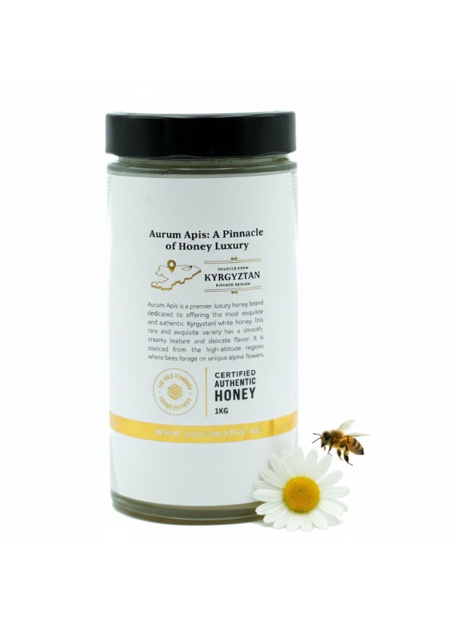 Aurum Apis Kyrgyzstani White Honey, 100% Raw Unfiltered Pure Honey, Hand Harvested Organic Honey, Non-GMO, Rich in Nutrients & Energy Source, Respiratory Relief, Certified Honey – 1kg Honey Jar - Image 3